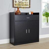 Home Source Shoe Storage Cabinet Cupboard 2 Door Hallway Organiser Compact in Black