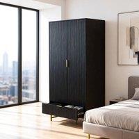 FURNITURE ONE 2-Doors Wardrobe Cabinet with Drawers in Black | Size: 1 Pack