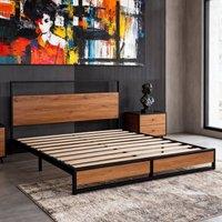 FURNITURE ONE Metal Bed Frame with Headboard & Footboard, Solid Slatted in Brown | Size: Double