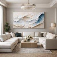 Mafett Large Canvas Ocean Wave Effect Wall Art Print in Beige | Size: 120 cm 80 cm