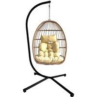 Groundlevel Luxury Hanging Egg Chair with Cushion in Cream