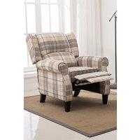 More4Homes Eaton Wing Back Fireside Checkered Fabric Pushback Recliner Chair in Beige