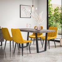 More4Homes Aria Dining Table & Chairs - Concrete Effect Table Top w Black Legs + Nova Velvet Dining Chair Set Of 4 in Mustard