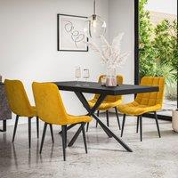 More4Homes Donni Dining Table & Chairs - Black Table Top w Black Legs + Nova Velvet Dining Chair Set Of 4 in Mustard