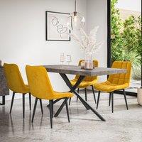 More4Homes Donni Dining Table & Chairs - Concrete Effect Table Top w Black Legs + Nova Velvet Dining Chair Set Of 4 in Mustard