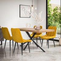 More4Homes Donni Dining Table & Chairs - Oak Effect Table Top w Black Legs + Nova Velvet Dining Chair Set Of 4 in Mustard