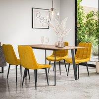 More4Homes Haydon Extending Dining Table & Chairs- Oak Effect Table Top w Black Legs + Nova Velvet Dining Chair Set Of 4 in Mustard