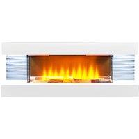 Sureflame WM-9332 Electric Wall Fireplace Suite with Downlights & Remote in Pure White