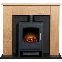 Adam Fires & Fireplaces Chester Stove Fireplace in Oak & Black with Bergen Electric Stove in Charcoal Grey, 39 Inch in Grey
