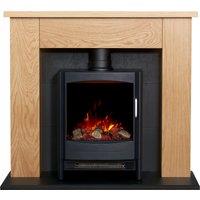 Adam Fires & Fireplaces Chester Stove Fireplace in Oak & Black with Sureflame Keston Electric Stove in Black, 39 Inch
