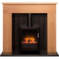 Adam Fires & Fireplaces Adam Innsbruck Stove Fireplace in Oak with Keston Electric Stove, 45 Inch in Black