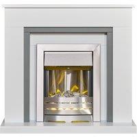 Adam Fires & Fireplaces Adam Milan Fireplace in Pure White & Grey with Helios Electric Fire in Brushed Steel, 39 Inch