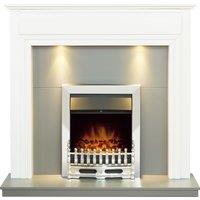 Adam Fires & Fireplaces Adam Honley Fireplace in Pure White & Grey with Downlights & Blenheim Electric Fire in Chrome, 48 Inch