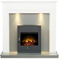 Adam Fires & Fireplaces Adam Honley Fireplace in Pure White & Grey with Oslo Electric Inset Stove in Black, 48 Inch in Black