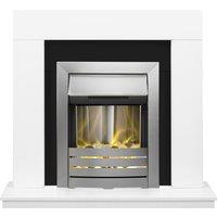 Adam Fires & Fireplaces Malmo Fireplace in White & Black/White with Helios Electric Fire in Brushed Steel, 39 Inch in Grey