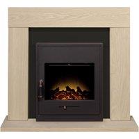 Adam Fires & Fireplaces Malmo Fireplace in Oak & Black with Oslo Electric Inset Stove in Black, 39 Inch