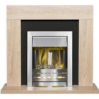 Adam Fires & Fireplaces Malmo Fireplace in Oak & Black with Helios Electric Fire in Brushed Steel, 39 Inch in Grey