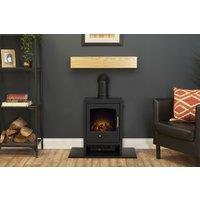 Adam Fires & Fireplaces Oak Beam, Hearth & Stove Pipe with Bergen Stove in Charcoal Grey in Black