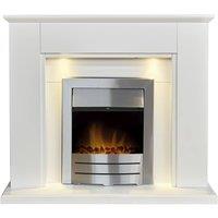 Adam Fires & Fireplaces Adam Eltham Fireplace in Pure White with Downlights & Colorado Electric Fire in Brushed Steel, 45 Inch in Grey