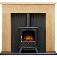 Adam Fires & Fireplaces Adam Innsbruck Stove Fireplace in Oak with Aviemore Electric Stove in Black, 45 Inch in Black