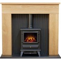 Adam Fires & Fireplaces Adam Innsbruck Stove Fireplace in Oak with Hudson Electric Stove in Black, 45 Inch in Light Oak
