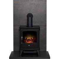 Acantha Fires & Fireplaces Acantha Tile & Hearth Set in Bronze Venetian Plaster Effect with Aviemore Stove & Angled Pipe in Black