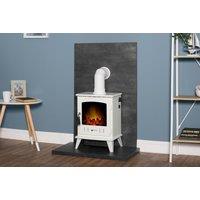 Acantha Fires & Fireplaces Acantha Tile & Hearth Set in Slate Venetian Plaster Effect with Aviemore Stove & Angled Pipe in White