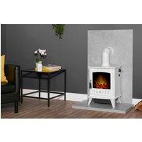 Acantha Fires & Fireplaces Acantha Tile & Hearth Set in Concrete Effect with Aviemore Stove & Angled Pipe in White