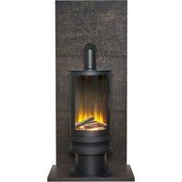 Acantha Fires & Fireplaces Acantha Tile & Hearth Set in Bronze Venetian Plaster Effect with Orbit Cylinder Stove & Angled Pipe in Black