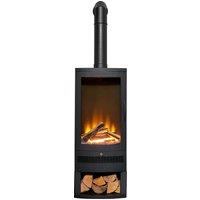 Acantha Fires & Fireplaces Acantha Horizon Electric Stove Log Storage Tall Angled Stove Pipe in Black