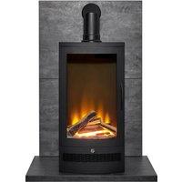Acantha Fires & Fireplaces Acantha Tile & Hearth Set in Slate Effect with Horizon Stove & Angled Pipe in Black