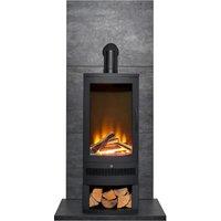 Acantha Fires & Fireplaces Acantha Tile & Hearth Set in Slate Effect with Horizon Stove & Log Storage in Black