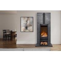 Acantha Fires & Fireplaces Acantha Tile & Hearth Set in Slate Effect with Horizon Stove & Log Storage in Black