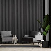 Fuse Acoustic Wall Panels Acoustic Wooden Wall Panel in Charcoal Oak, 2.4m x 0.6m in Black