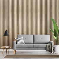 Fuse Acoustic Wall Panels Acoustic Wooden Wall Panel in Natural Oak, 2.4m x 0.6m in Brown