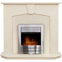 Adam Fires & Fireplaces Abbey Fireplace Suite in Stone Effect with Colorado Electric Fire in Brushed steel, 48 Inch in Grey