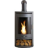 OKO Bio Ethanol Fires OKO S5 Bio Ethanol Cylinder Stove with Log Storage in Charcoal Grey & Angled Stove Pipe