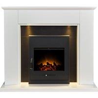 Adam Fires & Fireplaces Adam Eltham Fireplace in Pure White & Black with Downlights & Oslo Electric Fire in Black, 45 Inch