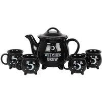 KDMD Witches Brew Ceramic Cauldron Tea Set in Black