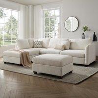 Home Detail Ben Left-Hand Corner Sofa with Footstool in Cream | Size: 4 Person
