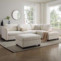 Home Detail Ben Right-Hand Corner Sofa with Footstool in Cream | Size: 4 Person