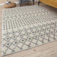 THE RUGS Moroccan Soft High Pile Shaggy Tribal Rugs & Runners Living Room in Off-White | Size: 80 cm x 300 cm