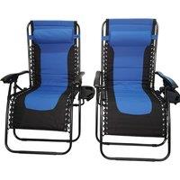 Samuel Alexander Set of 2 Luxury Padded Multi Position Zero Gravity Garden Relaxer Chair Lounger in Blue & Black