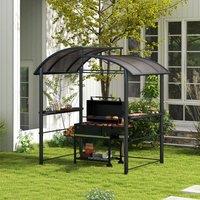 OUTSUNNY BBQ Patio Canopy Gazebo with Interlaced Polycarbonate Roof 2 Shelve in Dark Grey