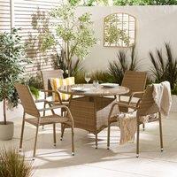 FurnitureboxUK Antigua Rattan 4 Seat Round Table Garden Dining Set in Beige