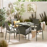 FurnitureboxUK Antigua Rattan 4 Seat Round Table Garden Dining Set in Grey