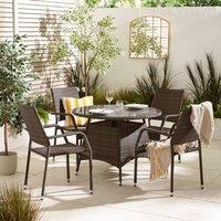 FurnitureboxUK Antigua Rattan 4 Seat Round Table Garden Dining Set in Brown