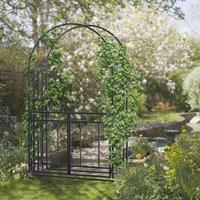 OUTSUNNY Metal Garden Arch with Double Gate, Garden Arbor Climbing Plants in Dark Grey