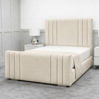 Living Comfort Bedz Canberra Upholstered Gas Lift Storage Bed with 48 Inch Headboard in Cream | Size: Double