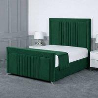 Living Comfort Bedz Celeste Plush Velvet Upholstered Bed Slatted Base - 48Inch Headboard in Green | Size: Double